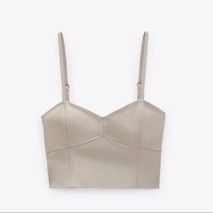 NWOT Zara Faux Leather Bustier Crop Top Tank sz S Nude Beige Grey fall